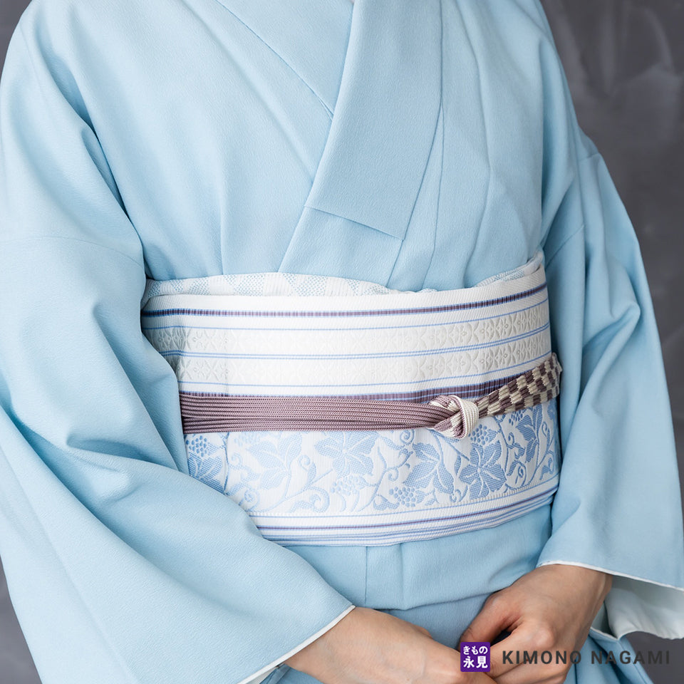 八寸名古屋帯 博多織 更紗間道模様 モダンな配色 仕立て上がり商品