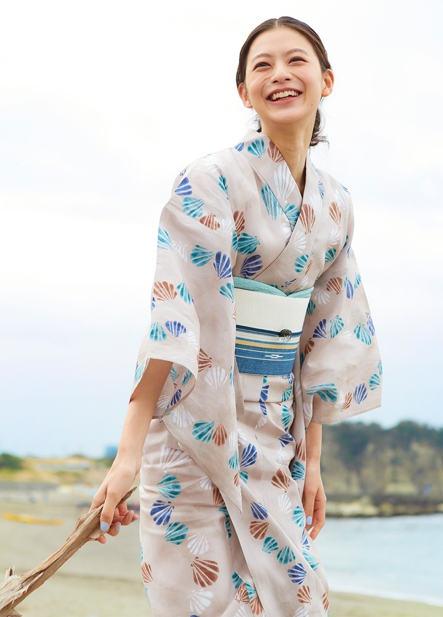 浴衣 夏音 貝殻カスタネット 薄茶 | 浴衣 | やまとオンラインストア
