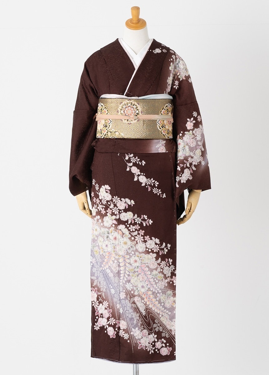 やまとオリジナル訪問着レンタル 辻が花 茶 L | 訪問着レンタル