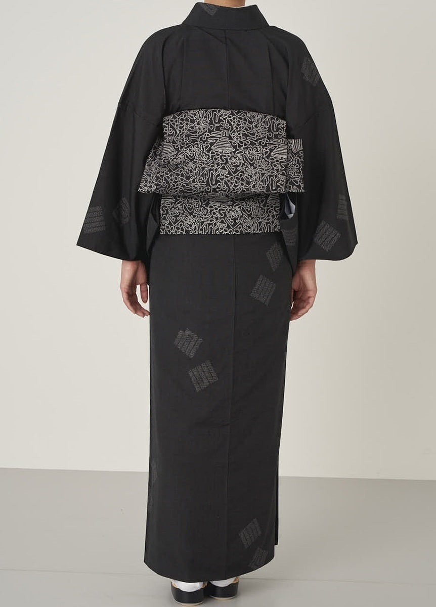 染め名古屋帯 伊勢型 幾何学 黒 | 帯 | やまとオンラインストア