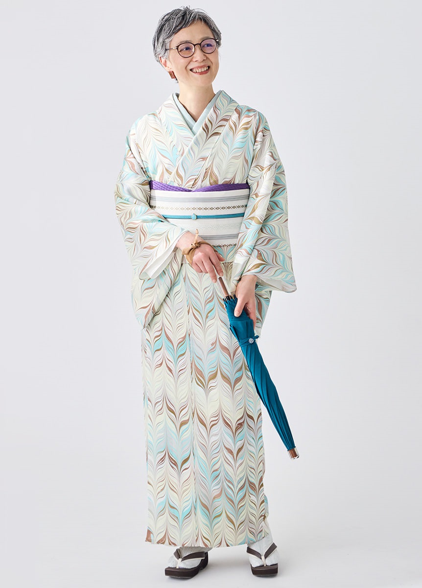 夏小紋 紗・墨流し 羽根 浅葱色 | 夏着物 | やまとオンラインストア