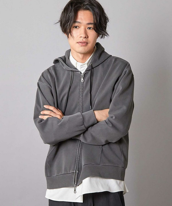 フェードポンチジップ ショート丈 ジップパーカー｜メンズファッション