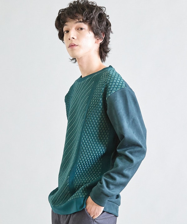 フェイクスエードポンチ×前身頃ポリニット｜メンズファッション