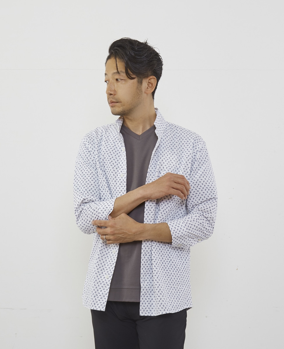モチーフプリントジャージワンピースカラー7分袖シャツ｜MEN'S MELROSE