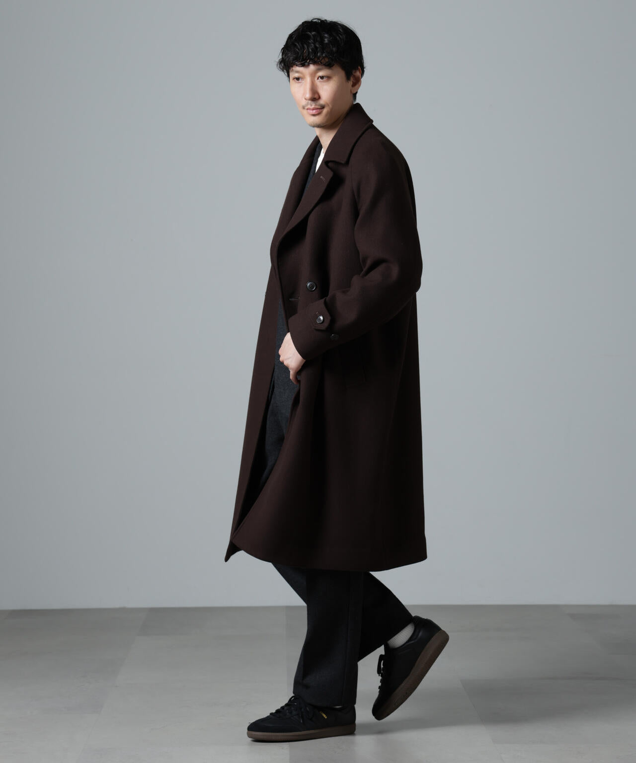 ウール カシミヤ 二重織り メルトン ダブル ブレス コート