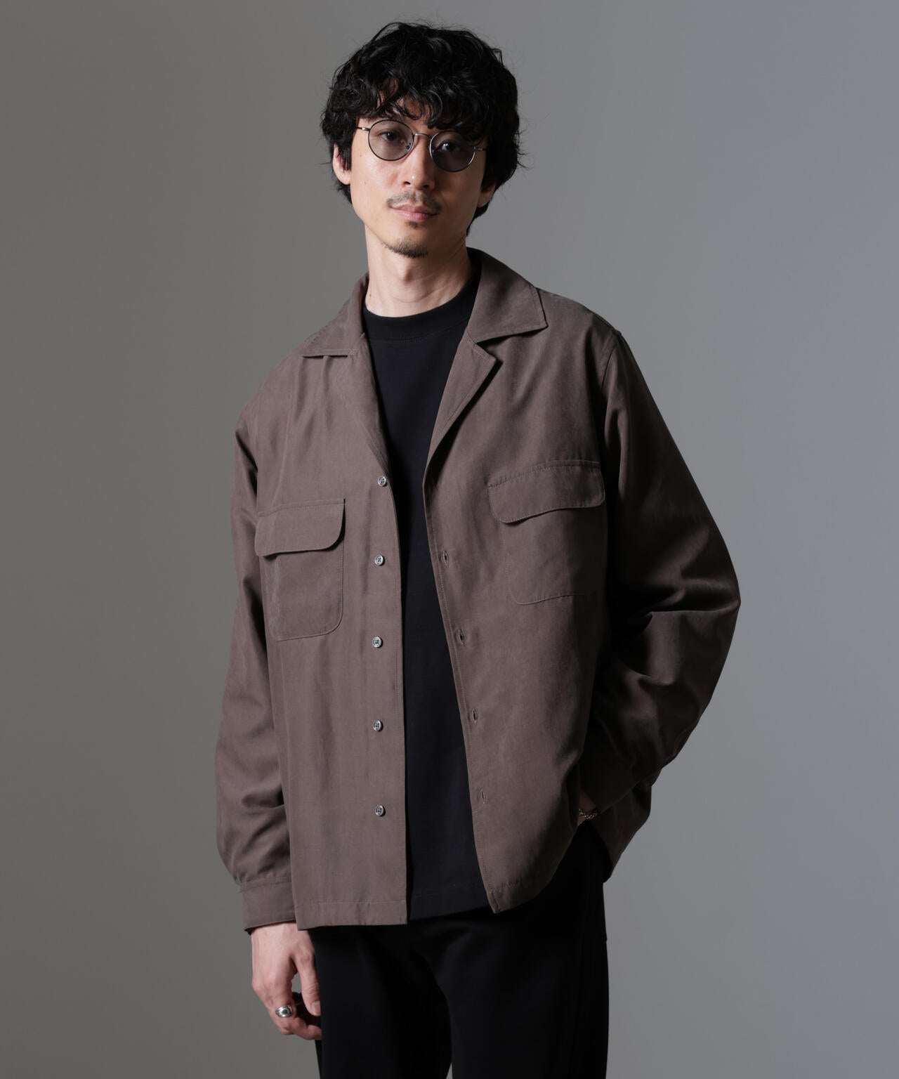 スウェード ライク オープンカラー シャツ