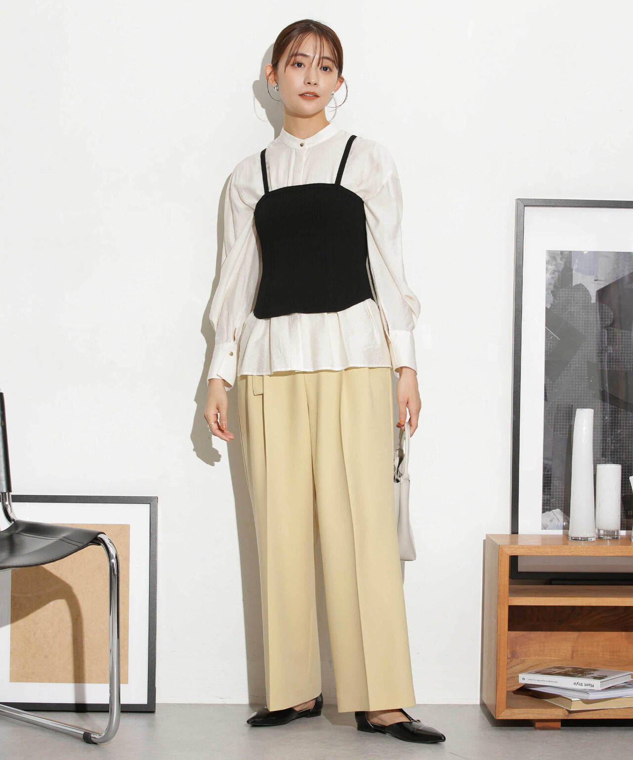 ベルト付きセミワイドツイルパンツ