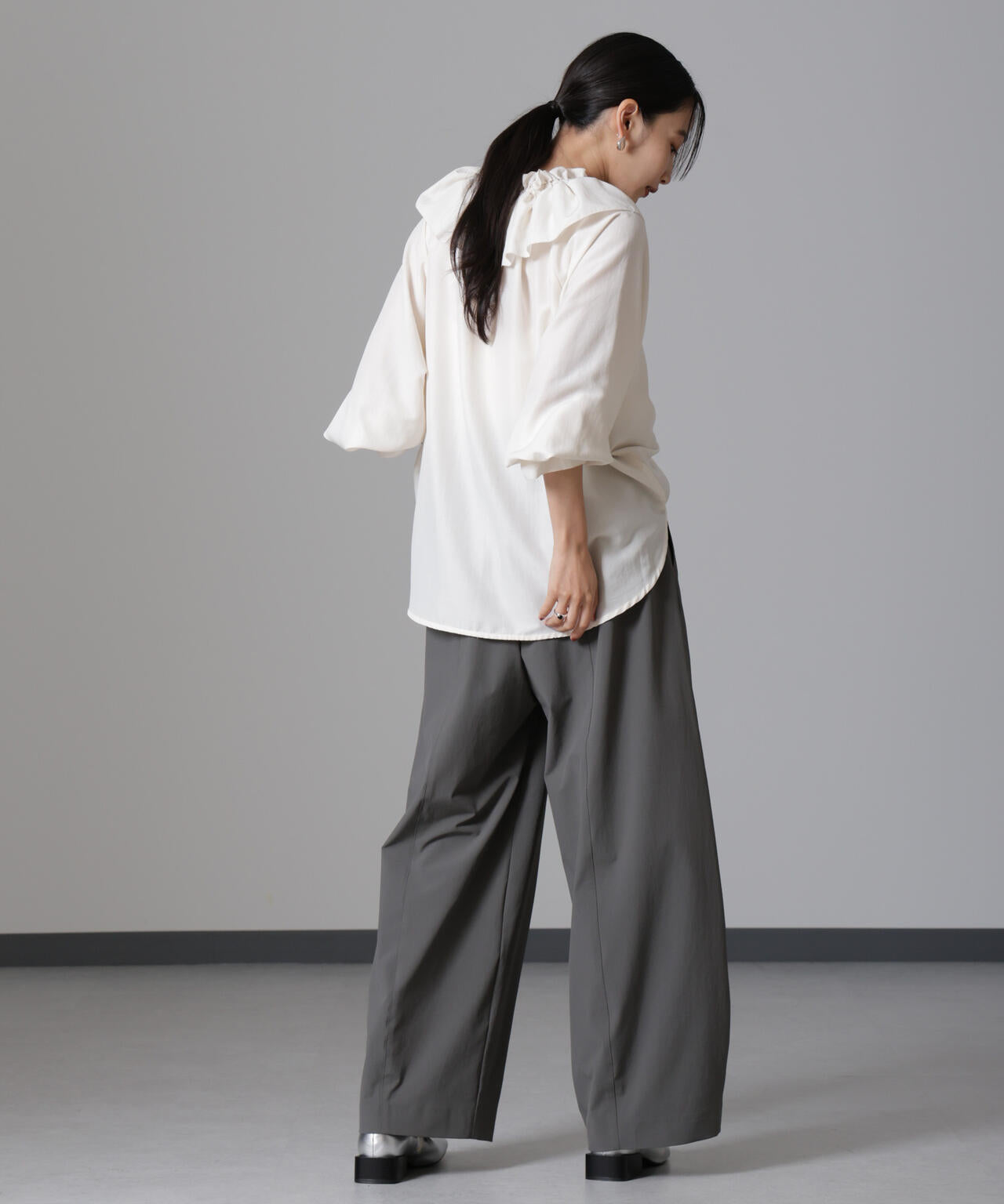 W フリル リボン ブラウス