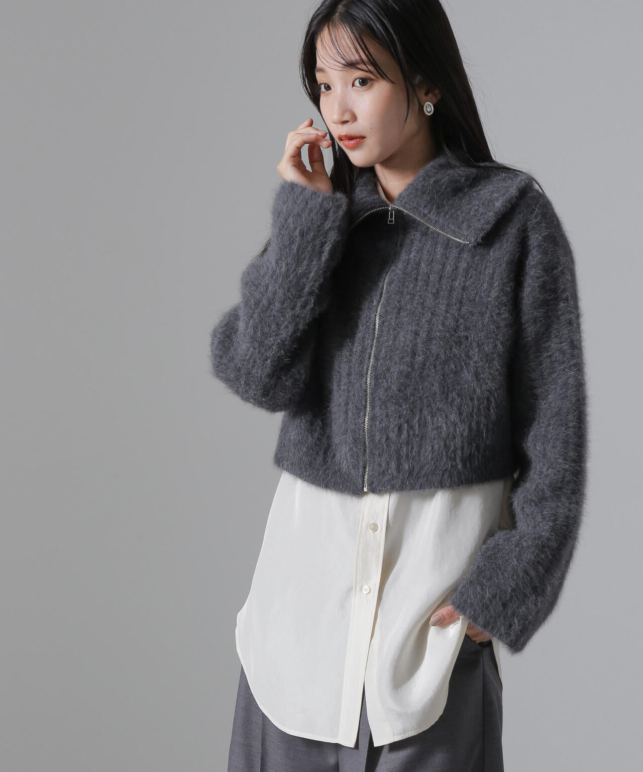 フォックス カシミヤ ショート ジップ カーディガン