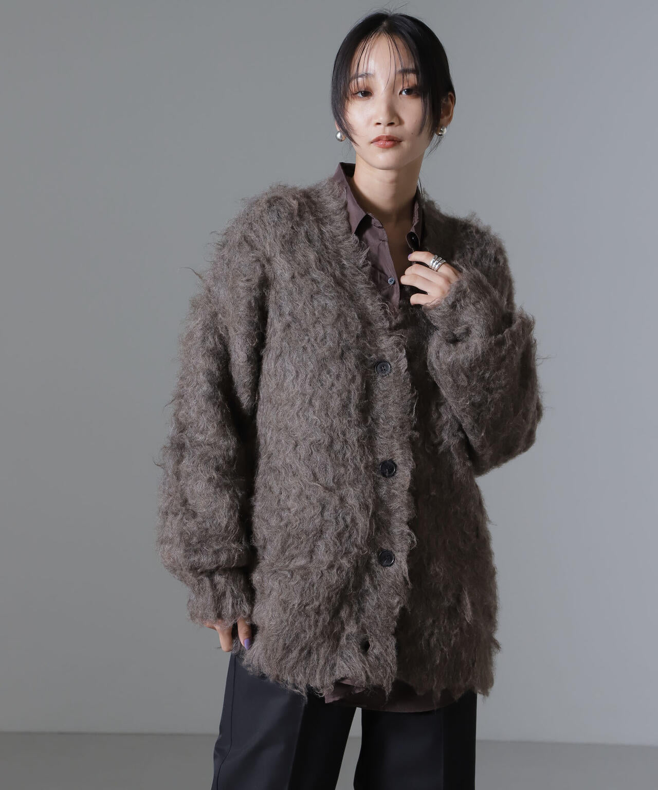 ロング シャギー ニット カーディガン