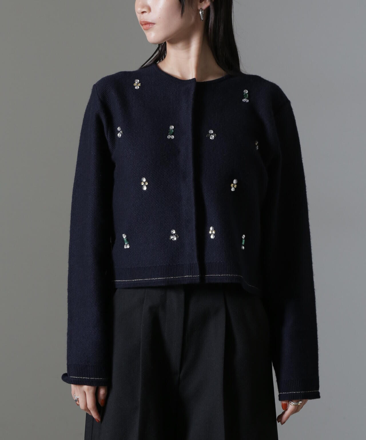 ビジュー 刺繍 ニット カーディガン