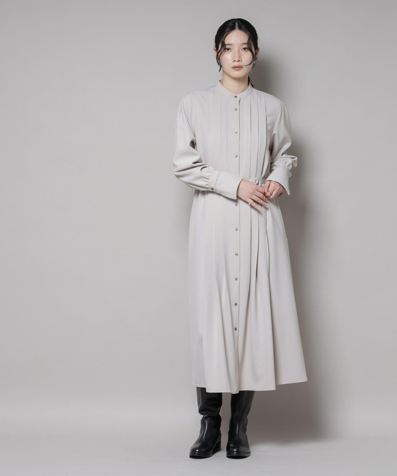 ダブルクロス ベルト付き タック ワンピース