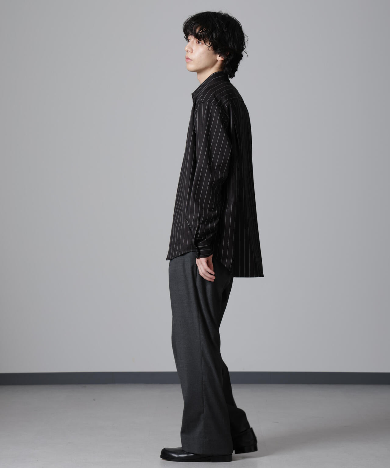 微起毛 ストライプ シャツ 長袖