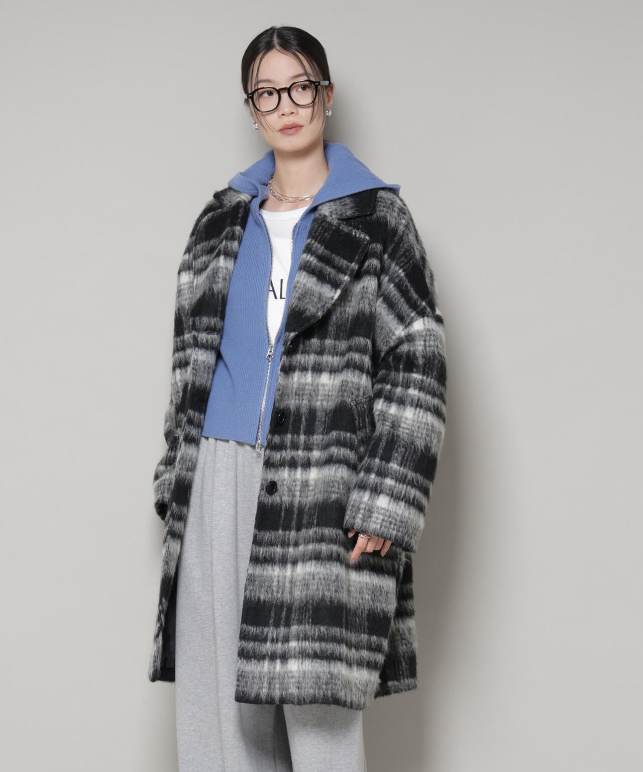 シャギー チェック コート