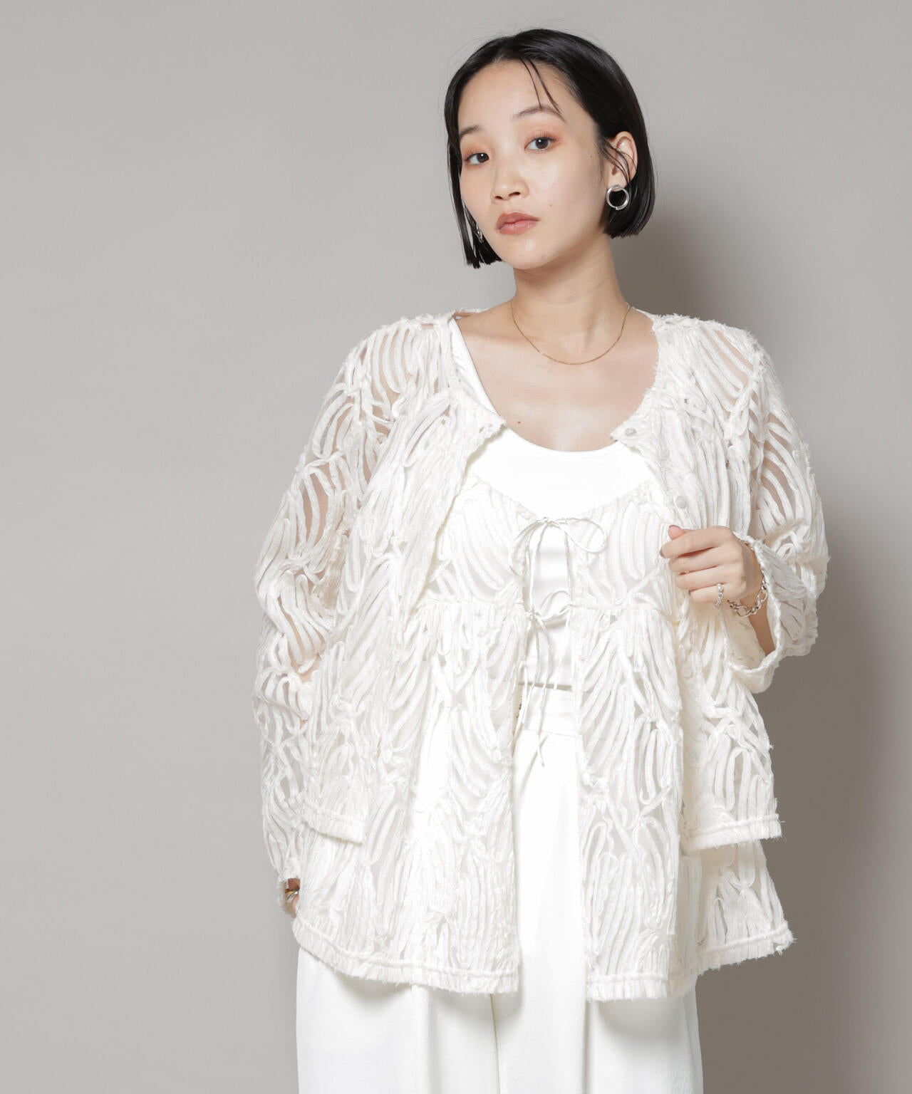 テープ刺繍 チュール 前後2way キャミソール ビスチェ ( セットアップ 可)