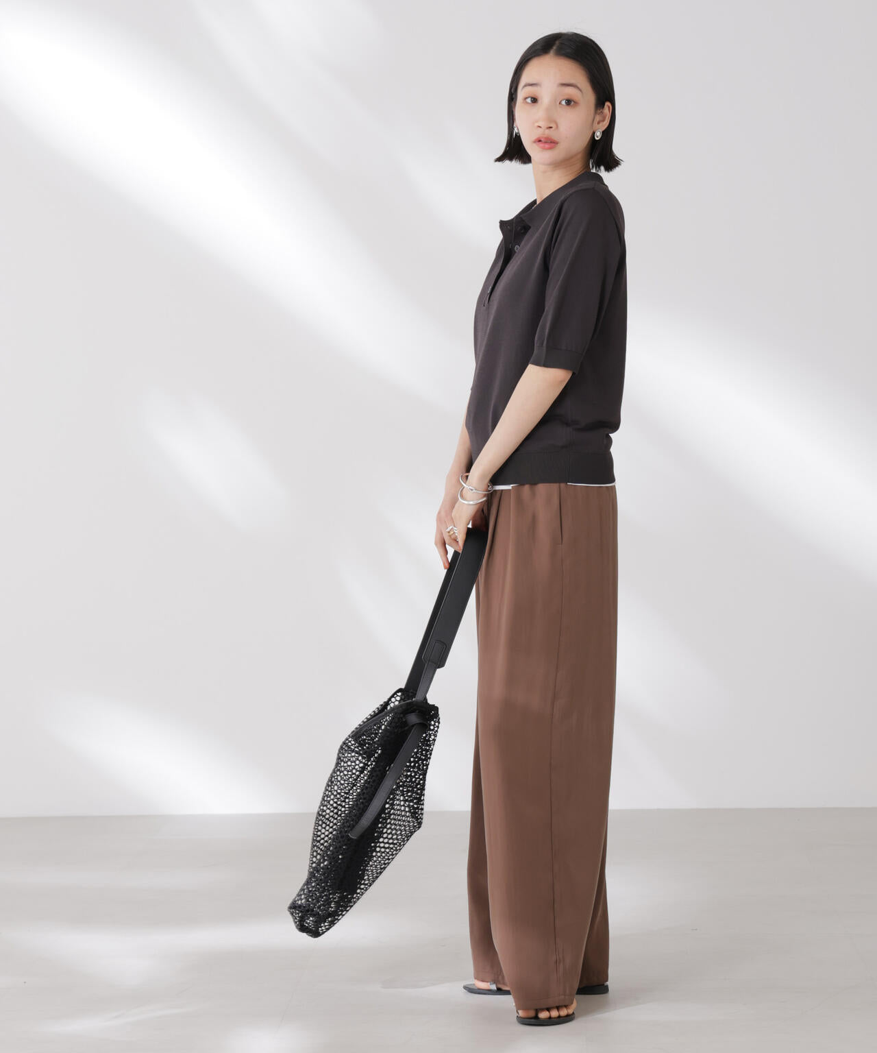 多機能 強撚 ポロニット トップス