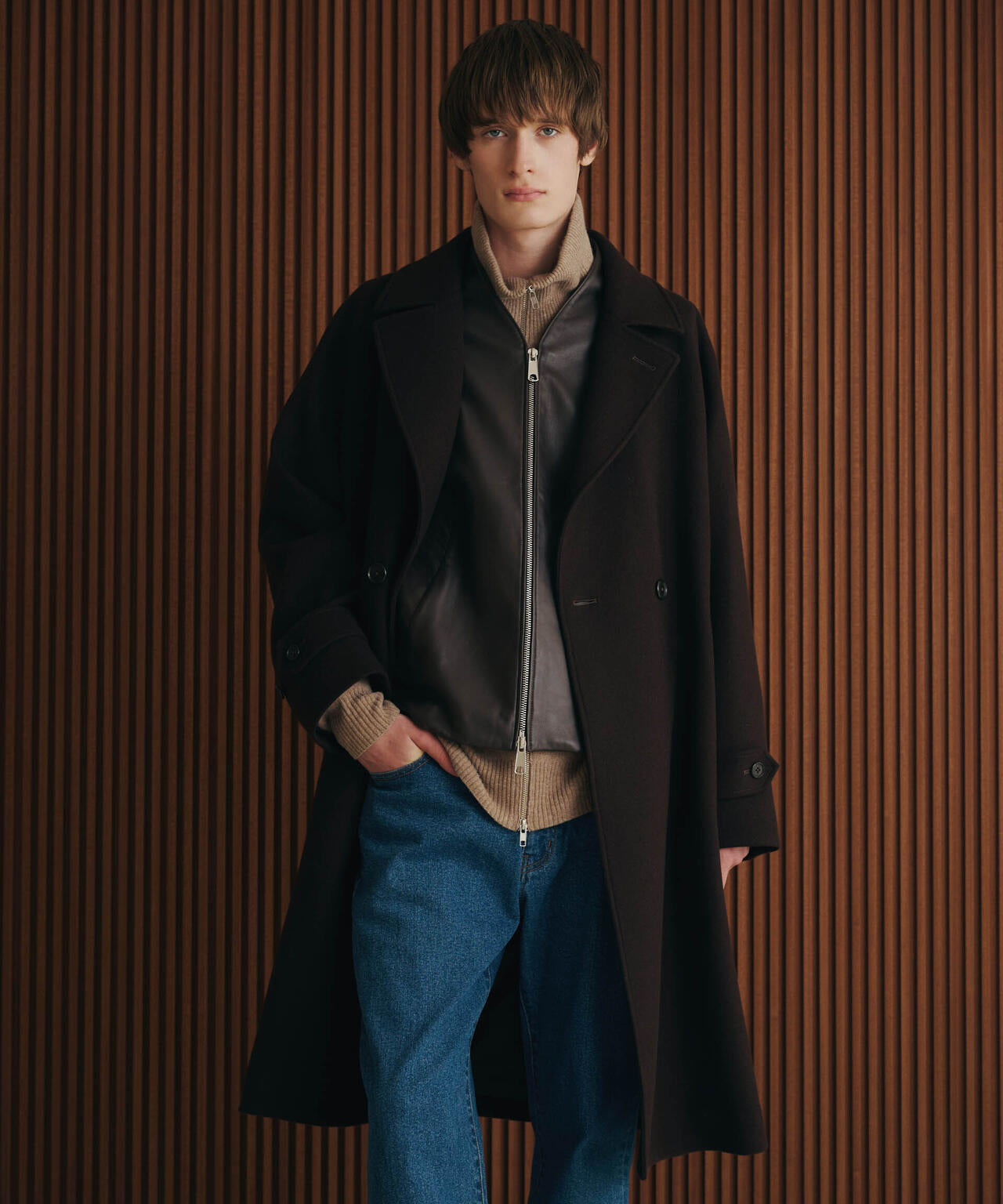 ウール カシミヤ 二重織り メルトン ダブル ブレス コート