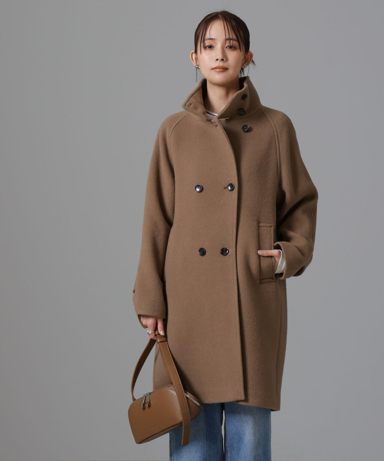 PECOLAMB ウール カシミヤ スタンドカラー コート