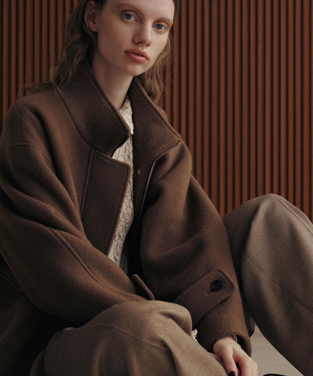 PECOLAMB ウール カシミヤ スタンドカラー ジップブルゾン