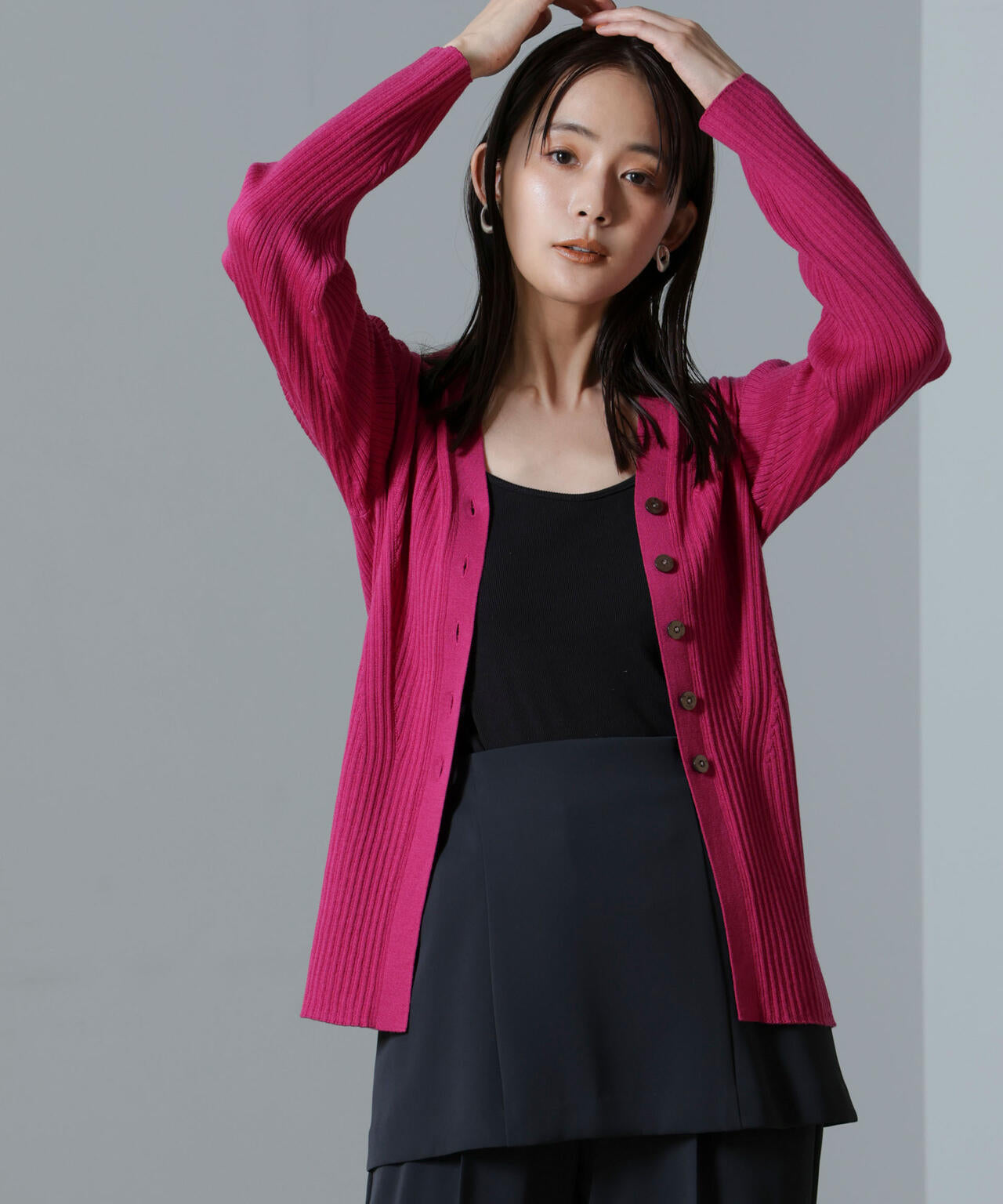 毛玉レス ニット Vネック リブ カーディガン