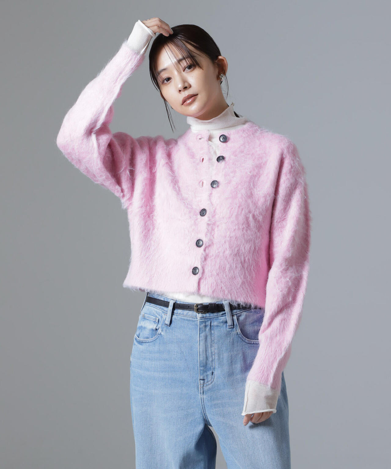 シャギー クルーネック ニット カーディガン