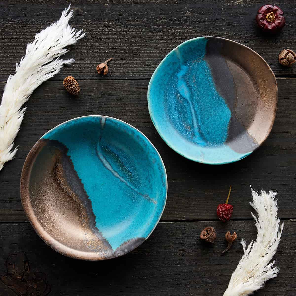 秋晴れに揺れる黄金 穂芒 （ほすすき）中深皿 φ20cm｜信楽四季彩陶