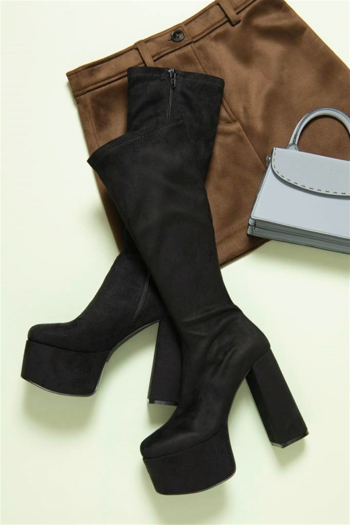 R&E 厚底チャンキーヒールNEOストレッチロングブーツ｜R&E REZOY