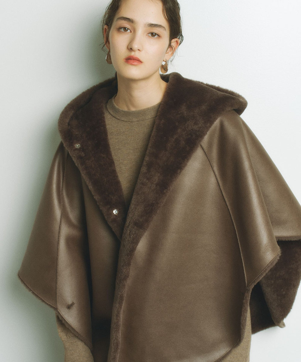 2WAYリバーシブル】ショートファーリバーシブルポンチョ(コート