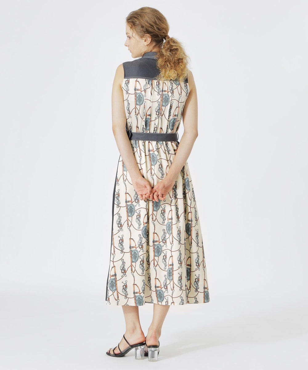 サテンブロッキングノースリーブドレス(ワンピース)｜LOVELESS