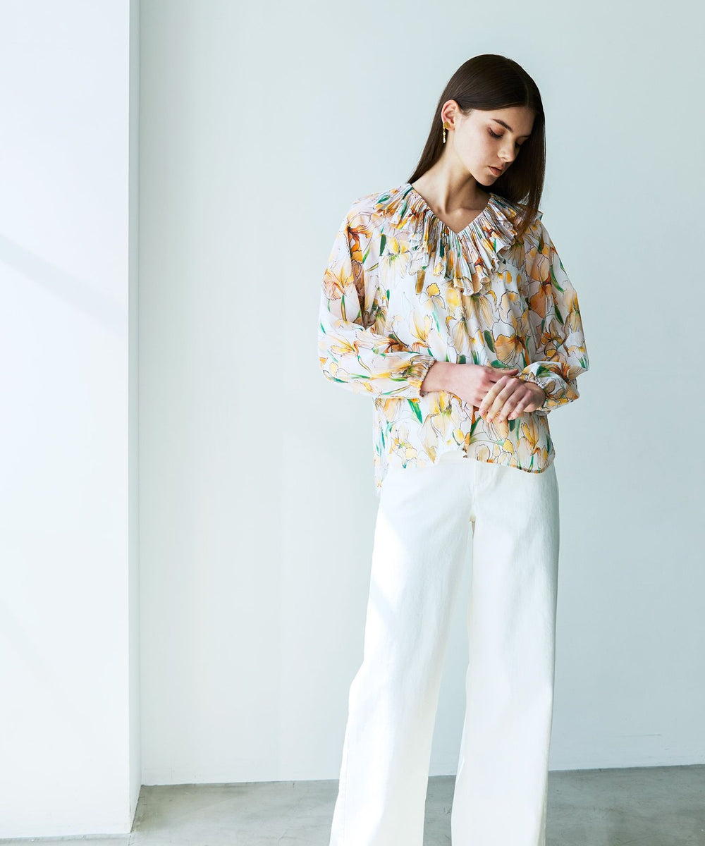 ウォーターカラーフラワープリント ラッフルブラウス(トップス)｜EPOCA