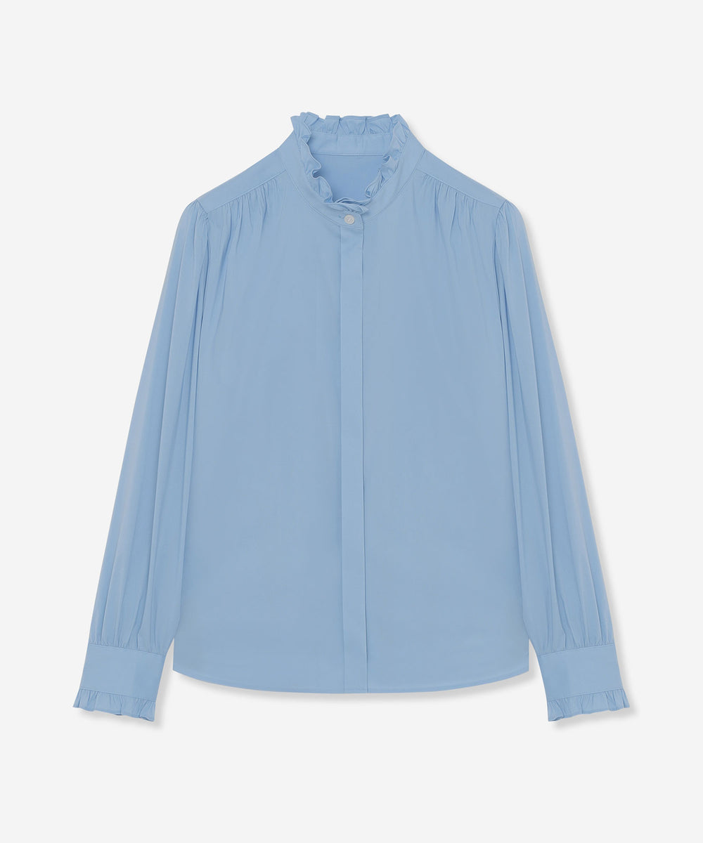 コットンナイロンストレッチスタンドカラーブラウス(トップス