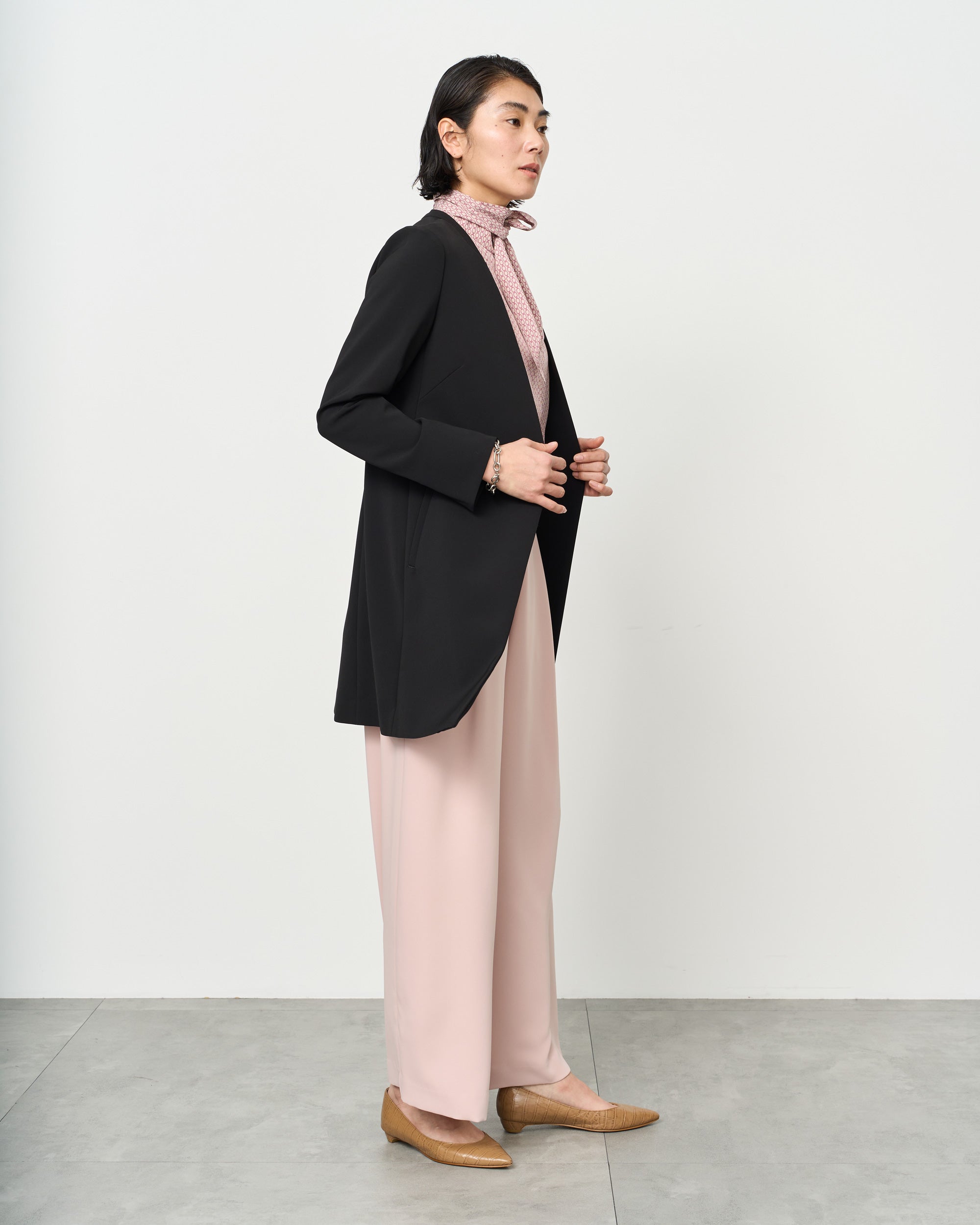 美品 SOÉJU ロングノーカラージャケット ネイビー M ソージュ