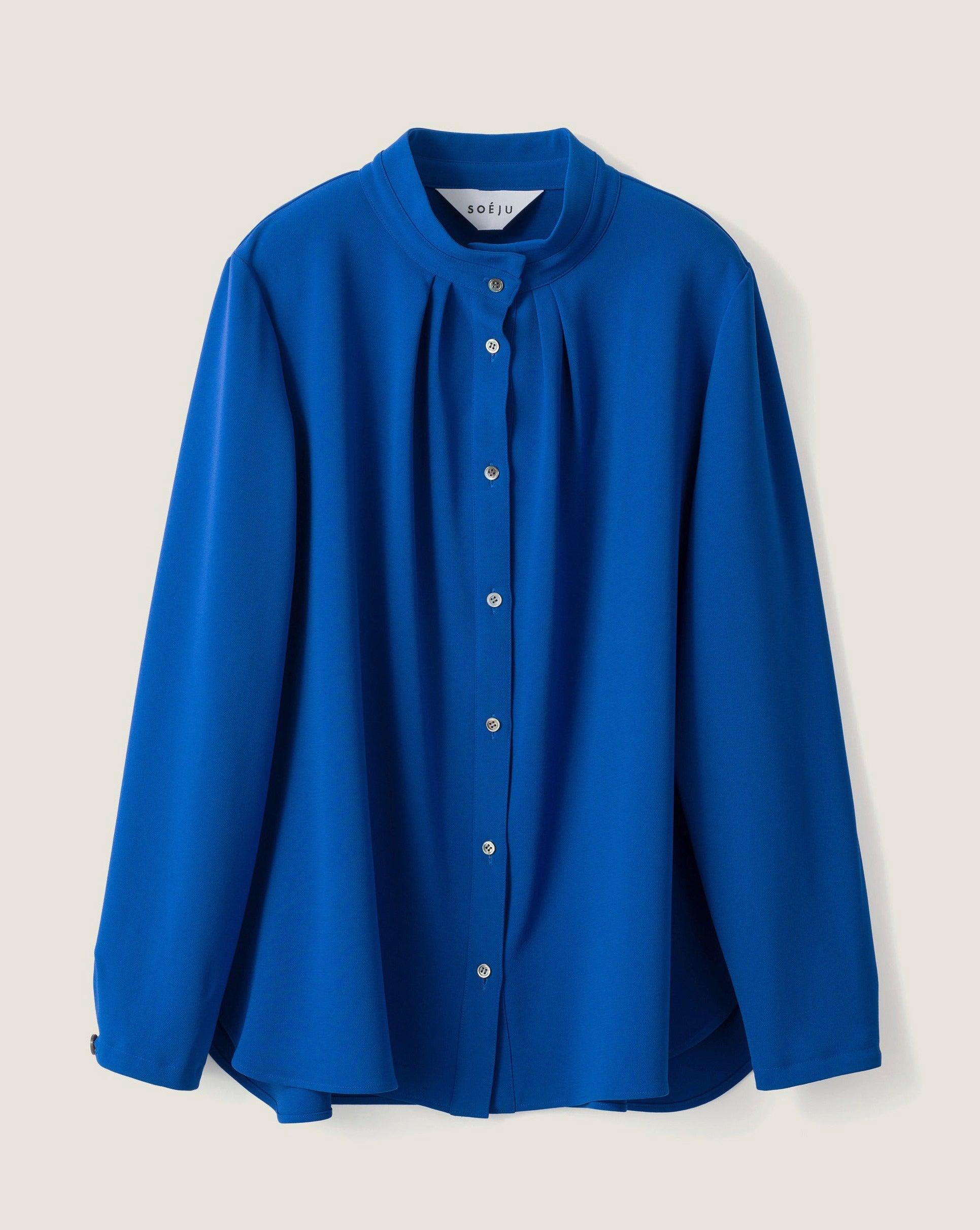 3015y ソージュ スタンドカラータックブラウストリアセテート 紺 M