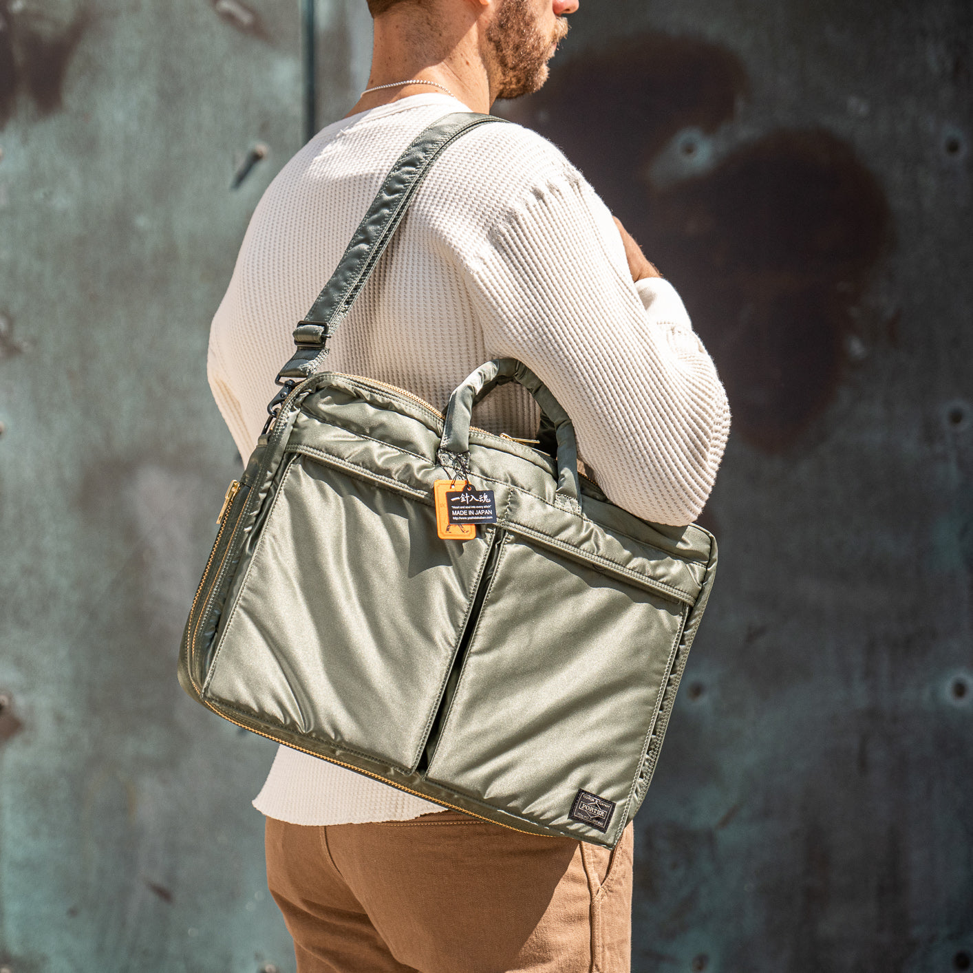 Porter Yoshida Tanker 2Way Briefcase - Sage Green