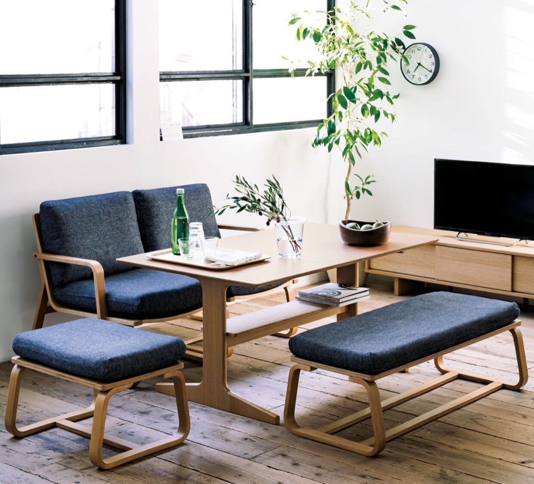 良品】MUJI無印 ダイニングソファチェアオーク材/リビングでもつかえる