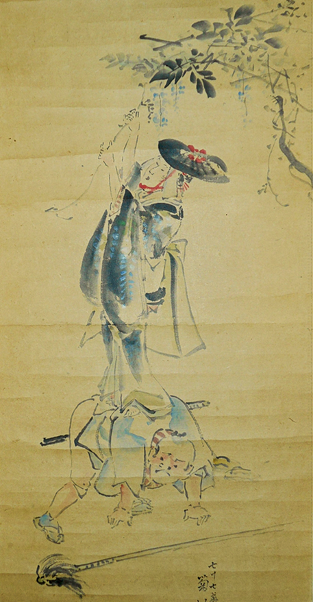 浮世絵師 菊川英山 肉筆画 「藤娘と奴図」 | もさくの浮世絵はじめました。