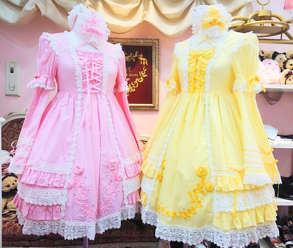 ☆BABY『ギンガムチェック巻きバラドールワンピース＆ヘッドドレス