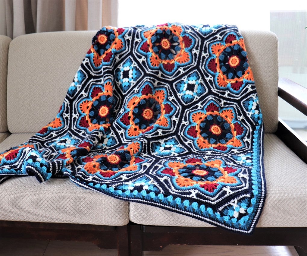 ペルシアンタイル☆マルチカバー ブランケット 手編み 大判 ペルシアン