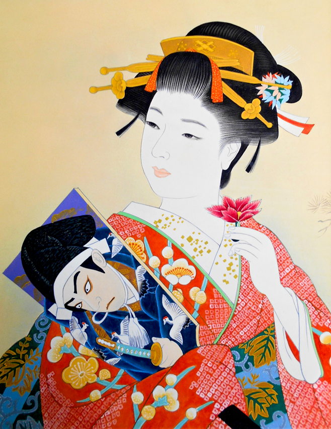 羽子板を持つ美人 日本画 | もさくの浮世絵はじめました。