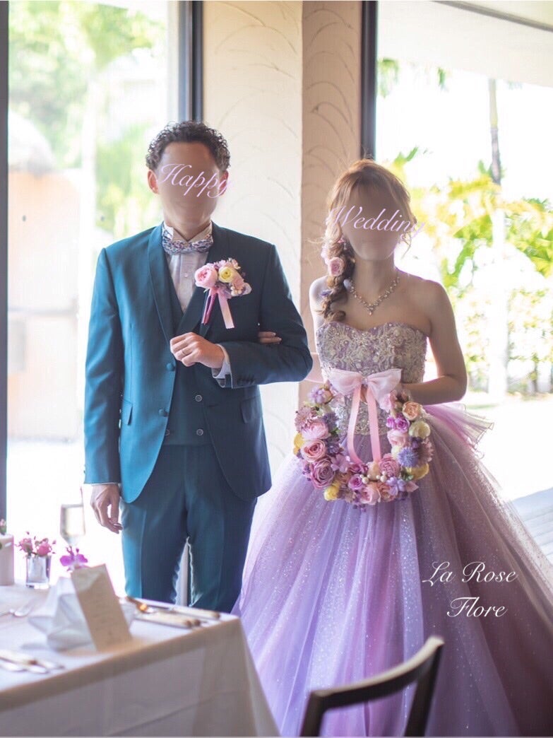 花嫁様からのお写真 ラプンツェルカラーのリースブーケ 沖縄挙式