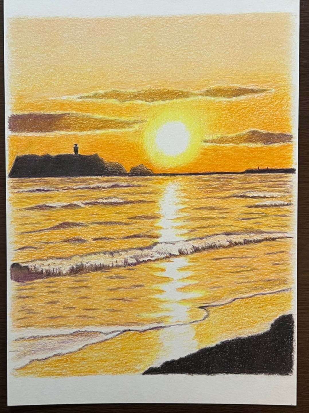 夕焼けの海を描く | 色鉛筆画はじめました