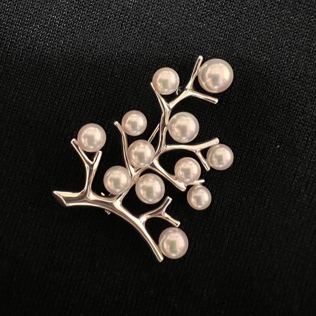395ミキモトシルバー パール 幸福の木 ブローチ 箱付き 395