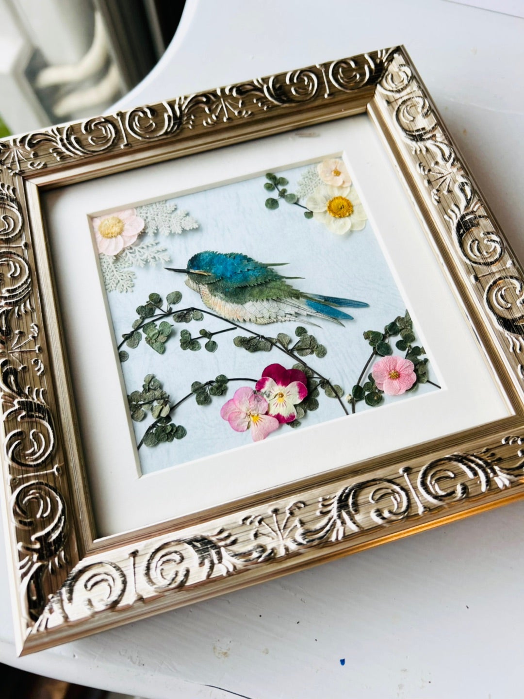 油絵 専用 お花の模様がある鳥の親子 油絵 専用 お花の模様が