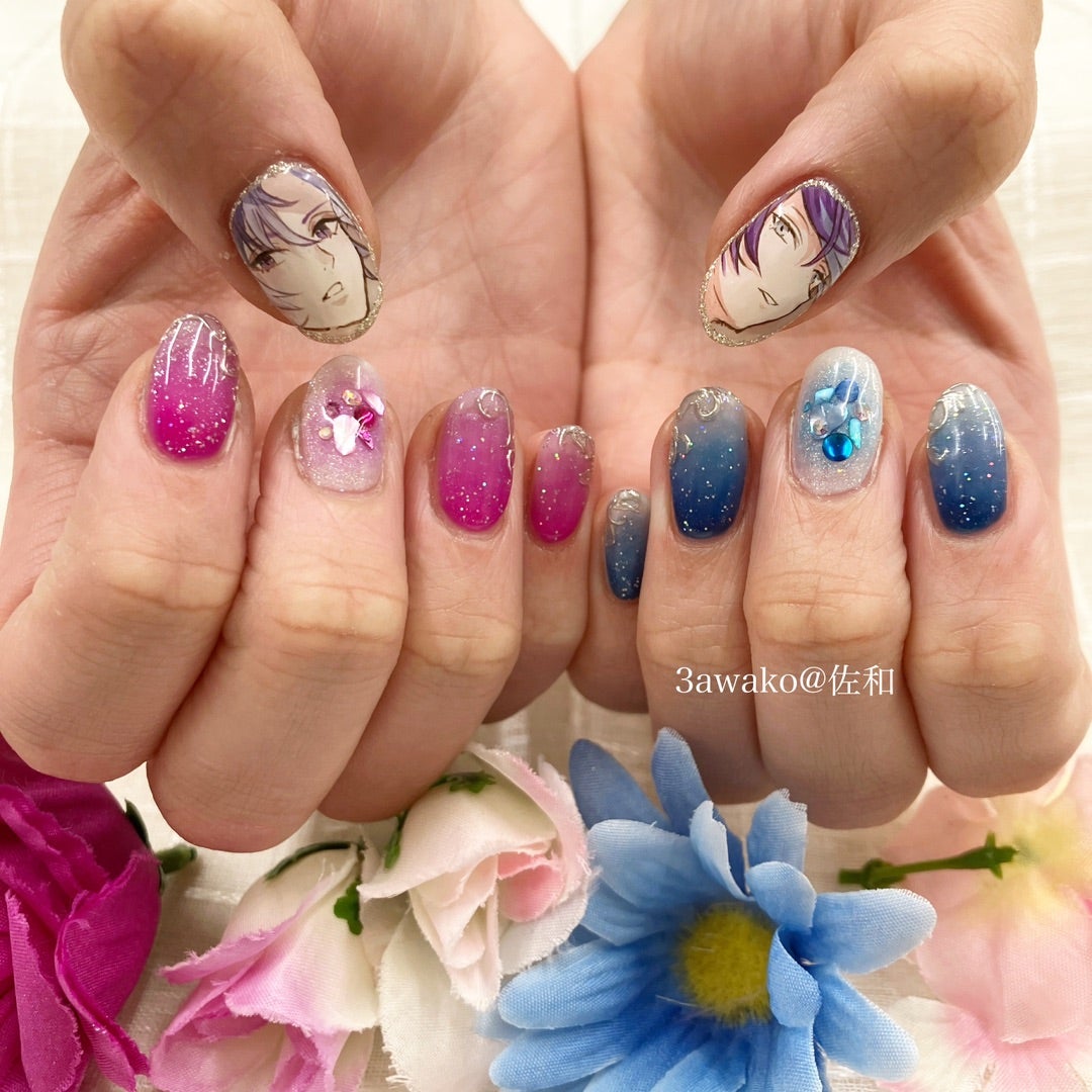 不破湊くん＆冬弥くん風、モチーフネイル | 痛ネイル 関西 大阪 玉造