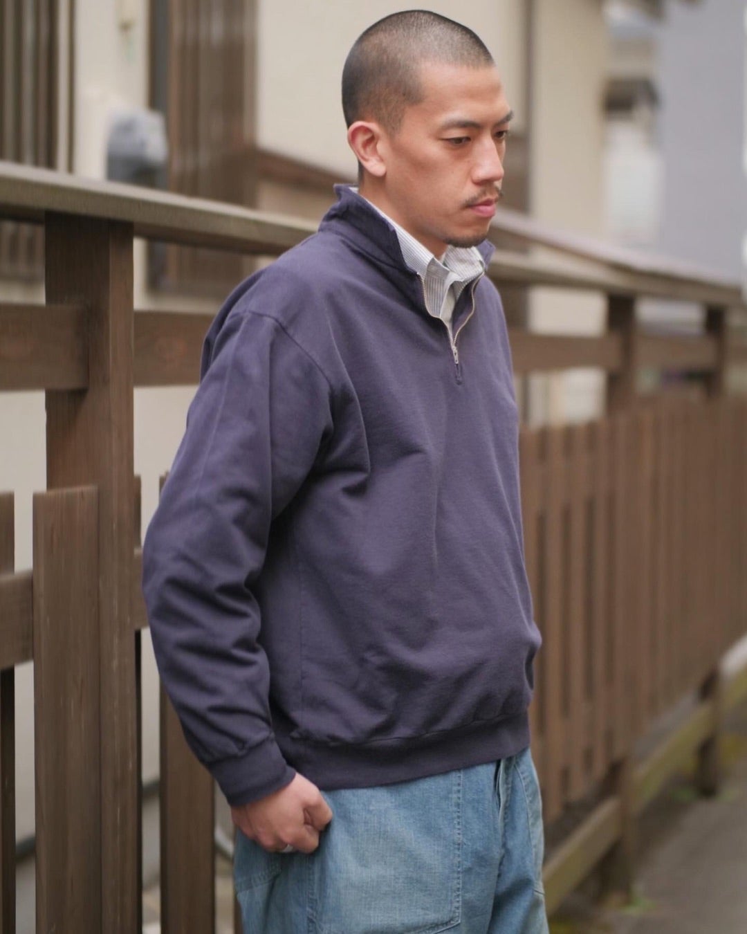 COMOLI 23SS コットンシルク ジャージーハーフジップ 【公式通販】