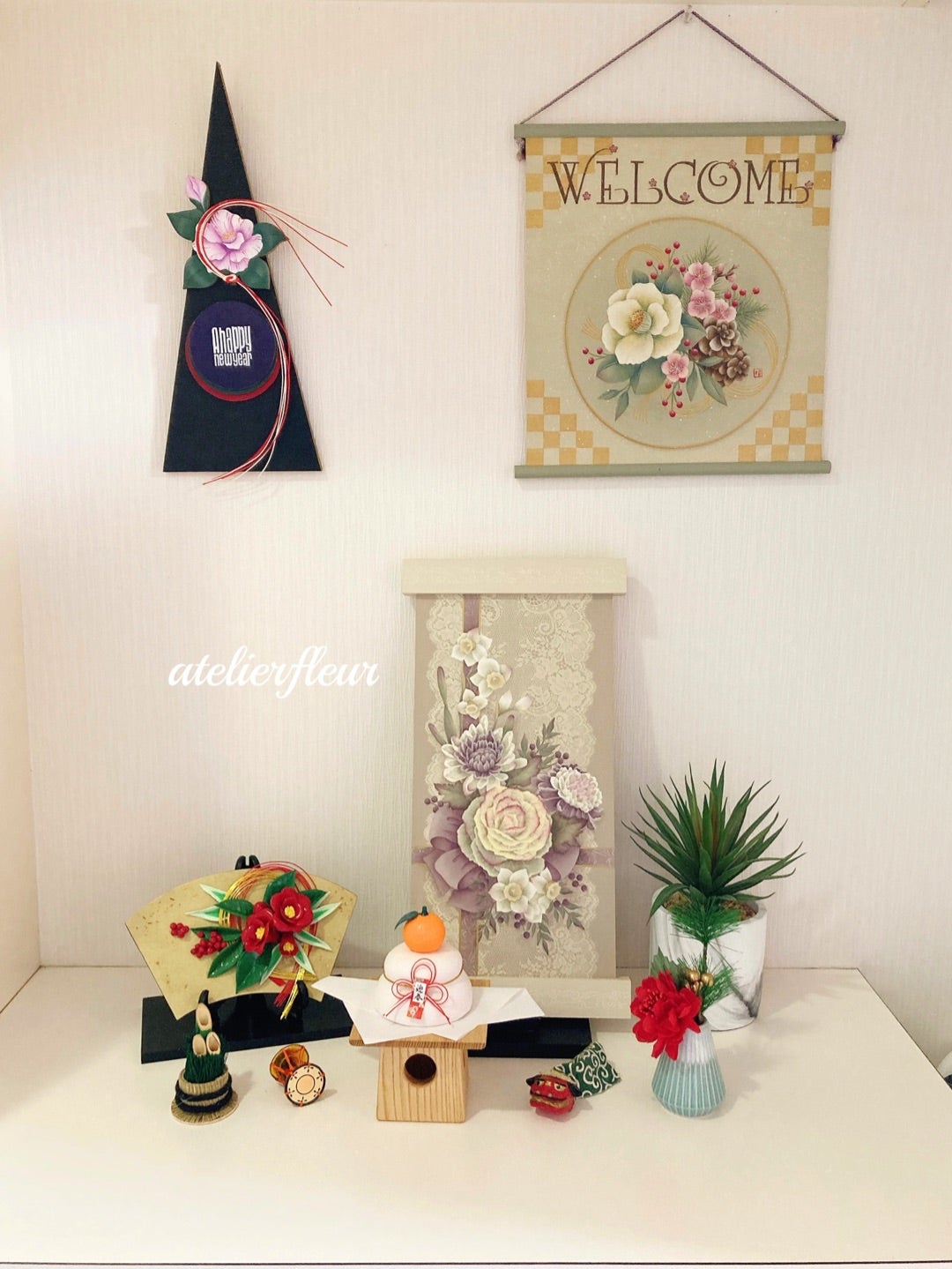 お正月玄関飾り〜トールペイント＆クレイクチュール作品