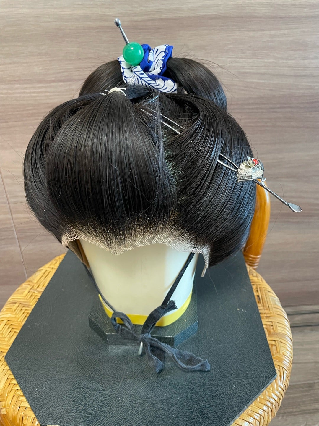 つぶし島田、中サイズ(黒髪)中古舞踊かつら、 日本髪かつら、大衆演劇