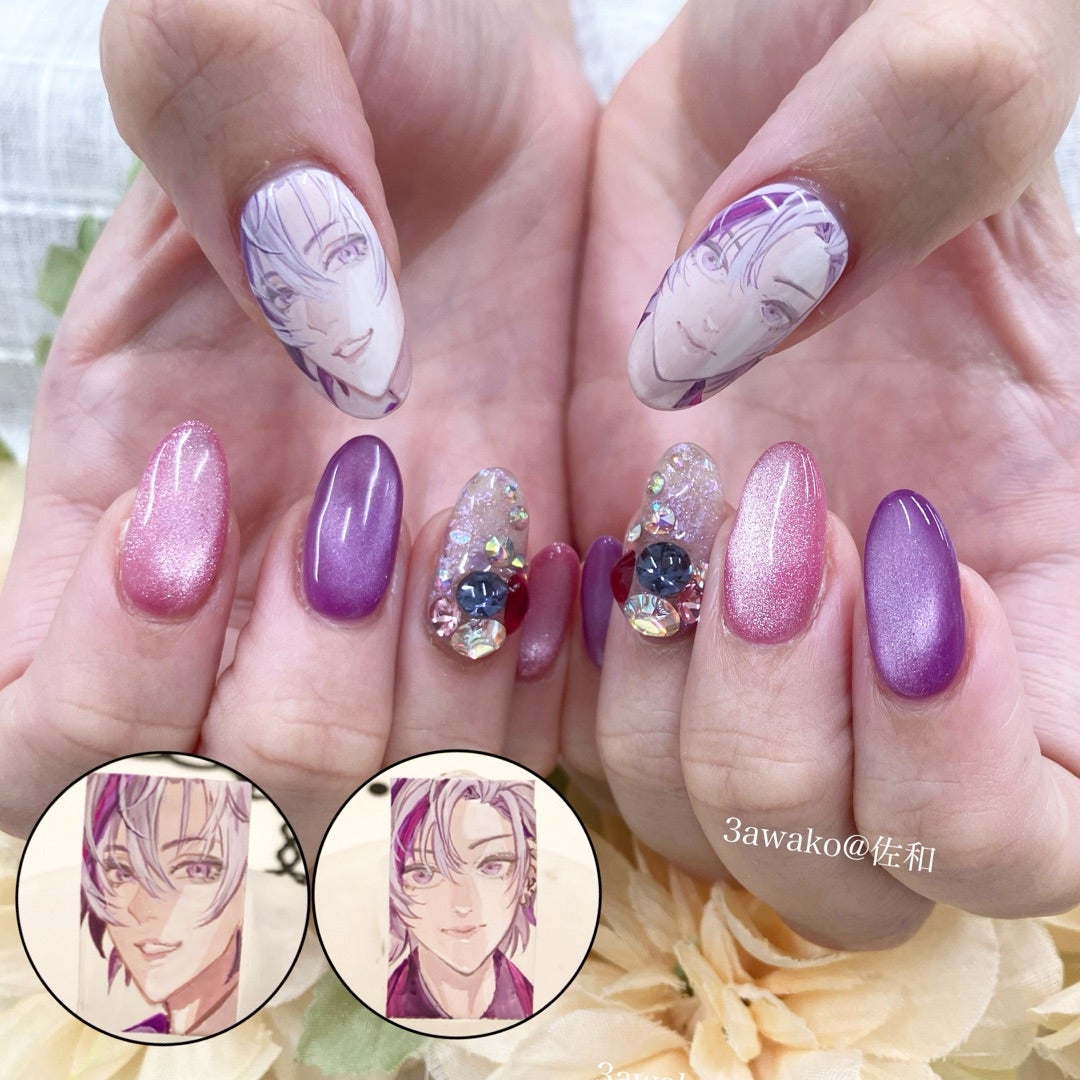 乾杯グラスネイルパーツ痛ネイル推しネイルピンクパープル