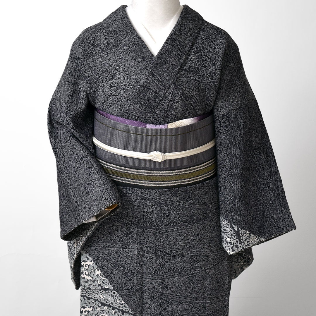 タレ下に注目！グレーの粋な西陣織の袋帯で着物コーデ♪ | 帯専門店