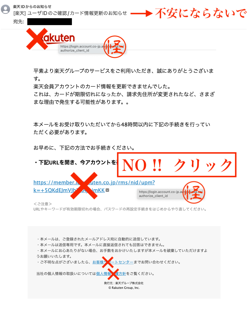 楽天] ユーザIDのご確認/カード情報更新のお知らせ』というメールにご